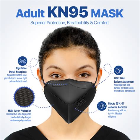 BNX KN95 Mask (E95M), Made in USA KN95 Face Mask, Black (Adult Medium ...