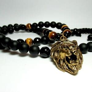 Mens Black Onyx Lion Necklace Mens Lion Pendant Necklace Mens Tiger