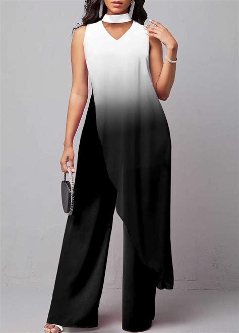 Ombre White Sleeveless Stand Collar Jumpsuit Rosewe USD 38 98