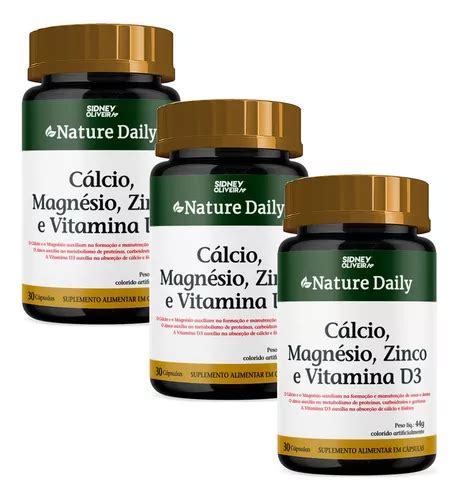 Kit 3 Un Calcio Magnesio Zinco Vitamina D3 Sidney Oliveira