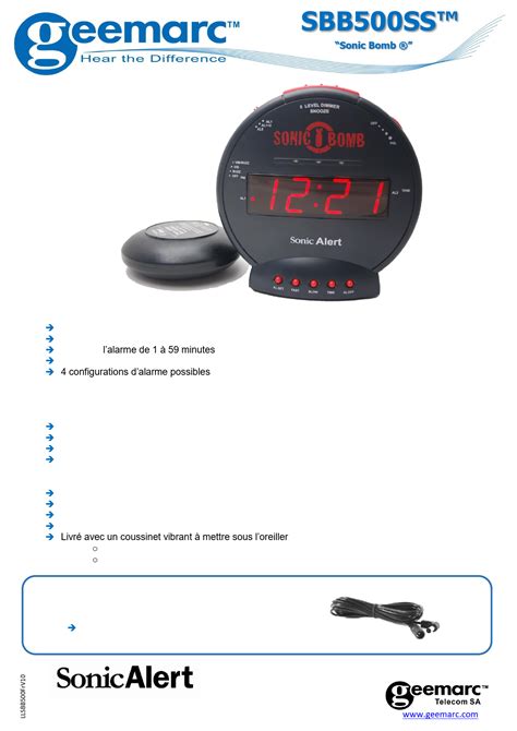 Geemarc Sbb500ss Quartz Alarm Clock Instruction Manual