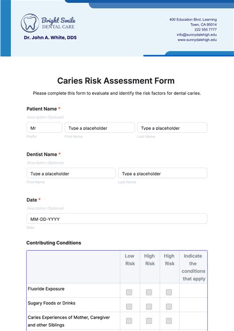 Free Caries Risk Assessment Form Template Edit Online And Download