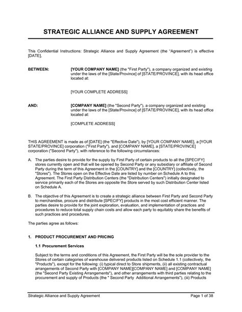 Strategic Alliance Agreement Template