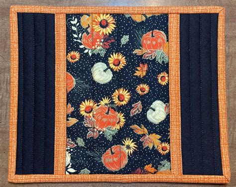 Quilted Fall Mug Rug Fall Flowers And Pumpkins Autumn Decor Etsy