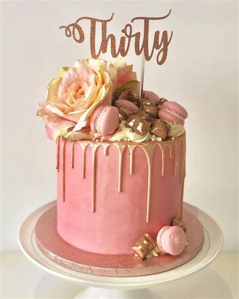 Rose Gold And Pink Drip Cake 30 Birthday Cake 40th Birthday Cakes