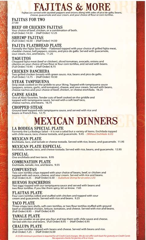 Menu at La Bodega Mexican Restaurant, Midland, N Big Spring St