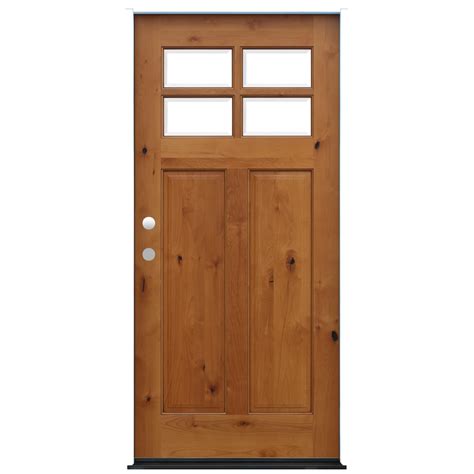 Craftsman Golden Oak Stained Knotty Alder Exterior Door 4 Lite