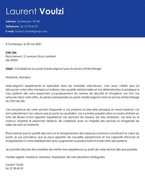 Exemple lettre de motivation aide soignante Ehpad hôpital