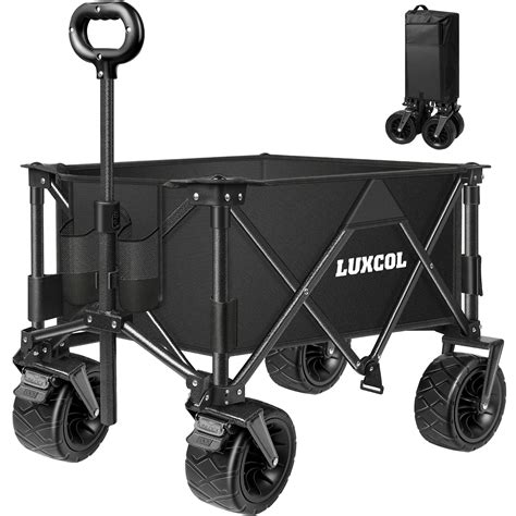 LUXCOL Collapsible Folding Wagon, Heavy Duty Utility Beach Wagon Cart
