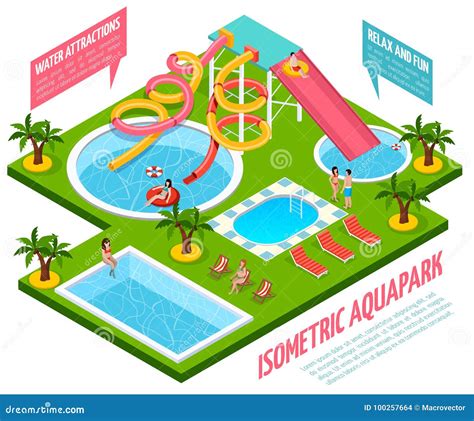 Aquapark Isometric Composition Stock Vector Illustration Of Cute