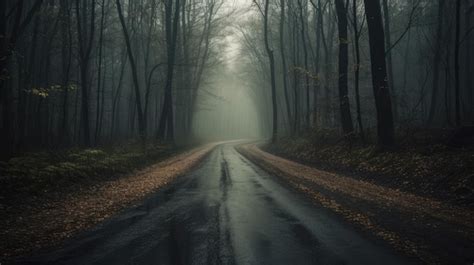 Paisagem da floresta nevoeiro de estrada árvores silêncio atmosfera