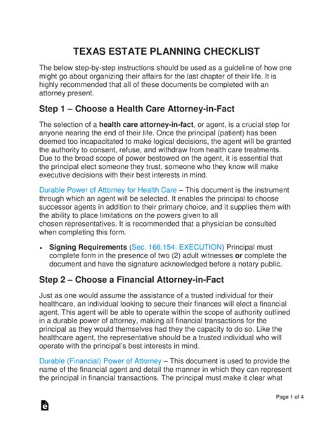 Free Texas Estate Planning Checklist Word Pdf Eforms