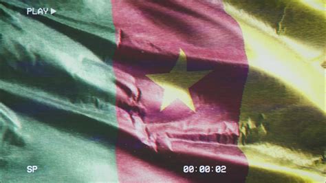 Vhs Video Casette Record Cameroon Flag Waving On The Wind Glitch Noise