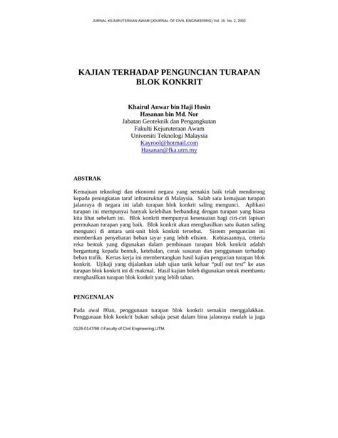 Pdf Kajian Terhadap Penguncian Turapan Blok Konkriteprints Utm My Id