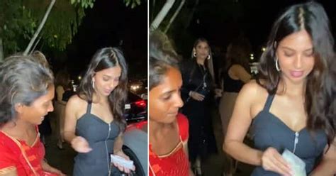 Suhana Khan Gives Money To Beggars As She Steps Out From Her Party