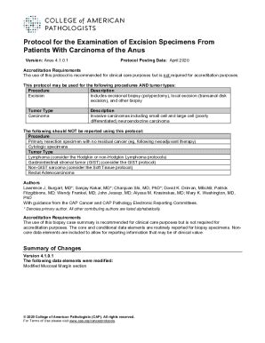 Fillable Online Protocol For The Examination Of Excision Specimens From