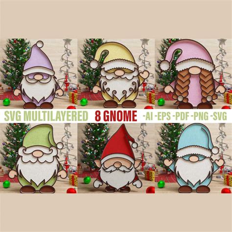 Christmas Gnome 3d Svg Multilayered Cut Files Masterbundles