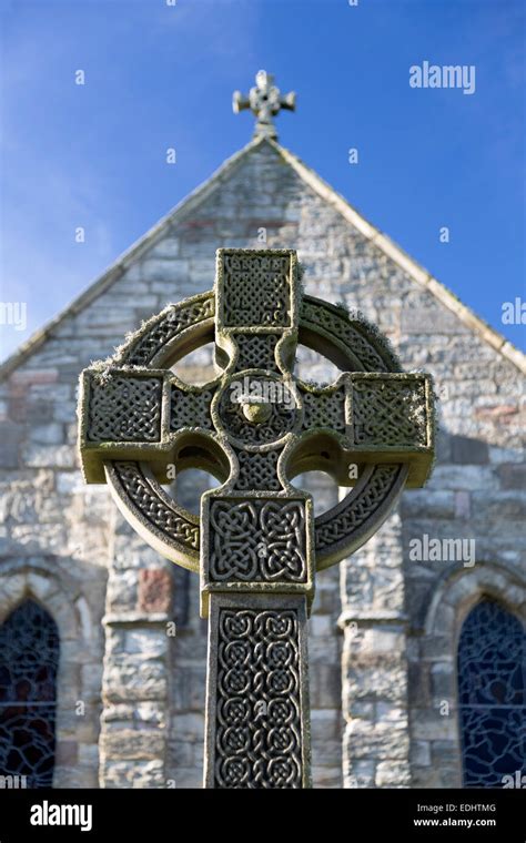 A Celtic Cross At St Marys Church At Lindisfarne Northumberland