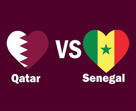 corazón de bandera de qatar y senegal con diseño de símbolo de nombres