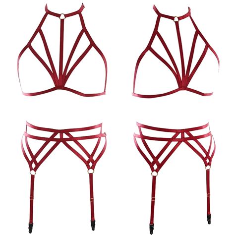 Wine Red Body Harness Caged Bra Strappy Tops Hollow Out Chest Belt