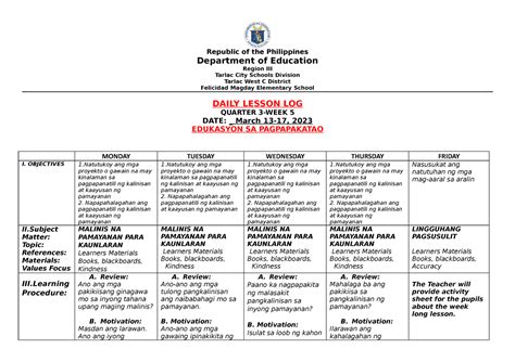 Dll Q3 Week5 Final Grade 3 Dll Republic Of The Philippines Department Of Education Region