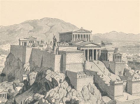 Acropolis of Athens, Ancient Athens Greece, 1885 Engraving Illustration ...