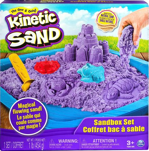 Kinetic Sand Bac à sable avec 0 5 kg de Kinetic Sand violette et 3