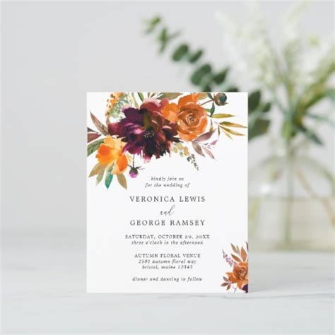 Rustic Fall Floral Budget Wedding Invitation | Zazzle