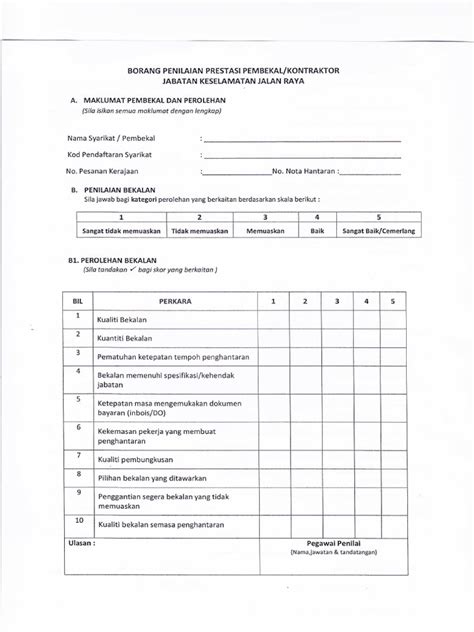 Borang Contoh Penilaian Prestasi Pembekal Pdf