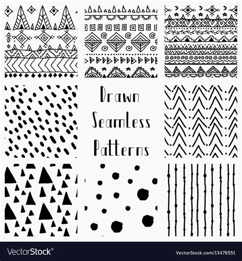 Abstract Hand Drawn Black Seamless Patterns Vector Image