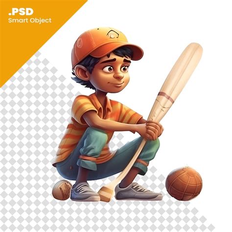 3d Render Eines Kleinen Jungen Mit Baseballschläger Und Ball Psd Vorlage Premium Psd Datei