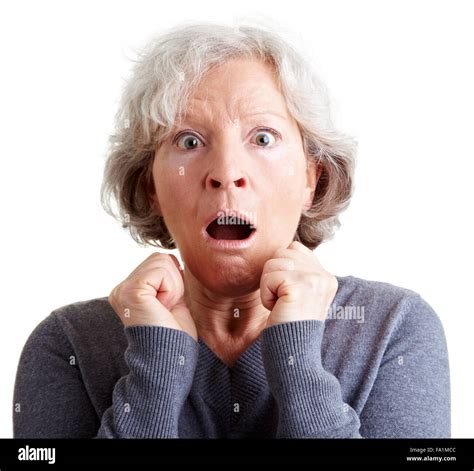 Frightened Elderly Woman Looking Surprised And Shocked Stock Photo Alamy