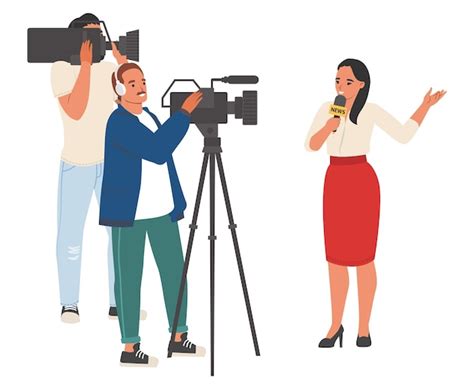 Premium Vector Journalist Tv Reporter And Cameraman Flat Vector