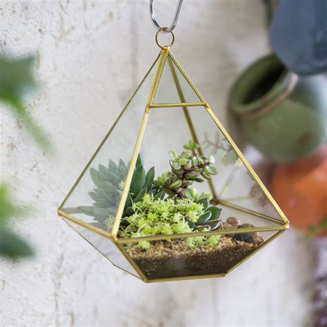 Handmade Gold Hanging Glass Geometric Terrarium Planter For Succulent Wedding Decoration