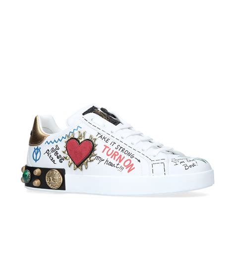 Dolce Gabbana Rubber Portofino Embellished Tennis Sneaker In White