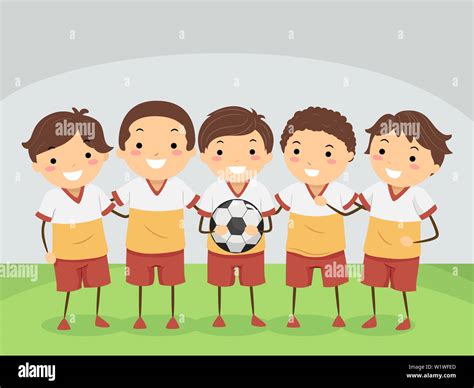 Illustration of Stickman Kids Boys Soccer Indoor Soccer Team Holding a ...