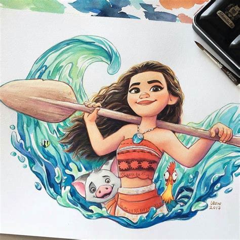 Watercolor painting of moana by @leowdrawingclass (IG) #ArtGully | Disney drawings sketches ...