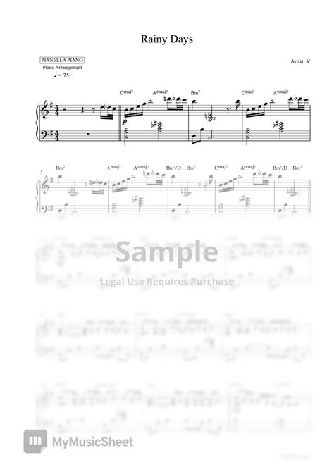 V Rainy Days Piano Sheet 楽譜 by Pianella Piano