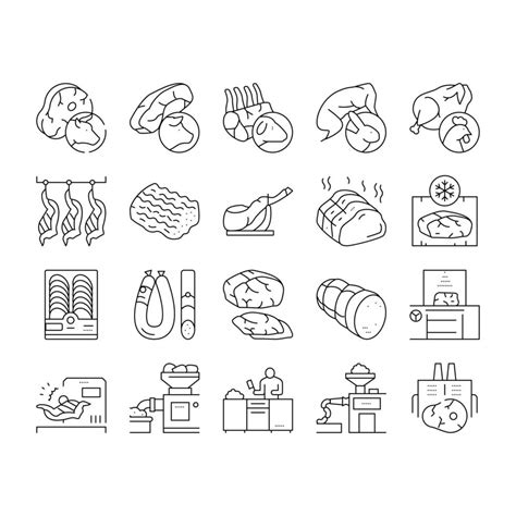 Meat Factory Product Collection Icons Set Vector 19002690 Vector Art At