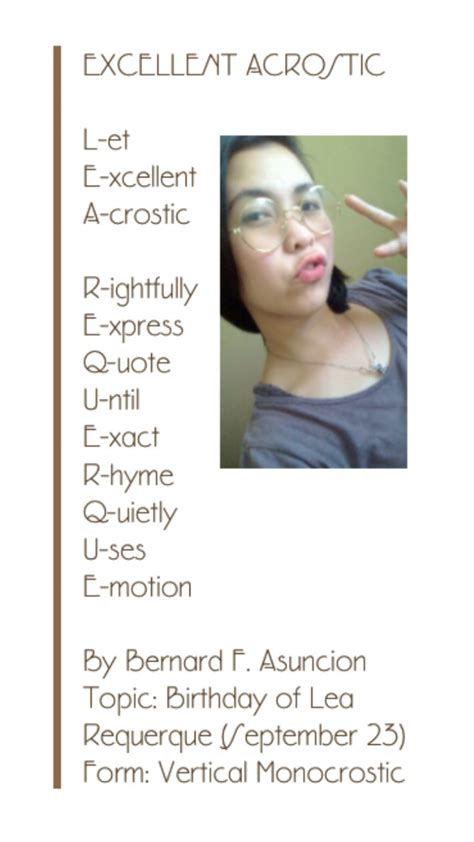 Excellent Acrostic Excellent Acrostic Poem By Bernard F Asuncion