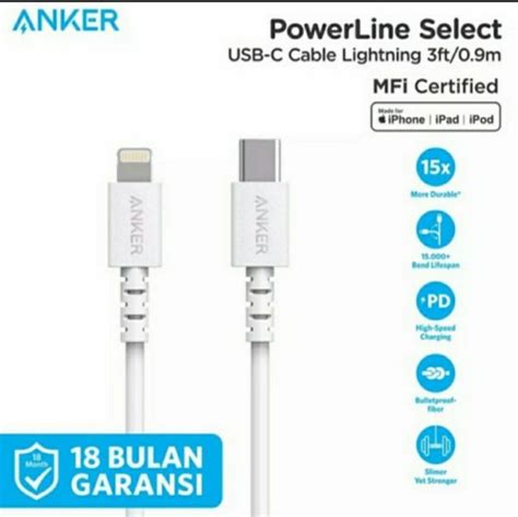 Jual Anker Cabl3 PowerLine Select USB C Cable With Lightning Connector