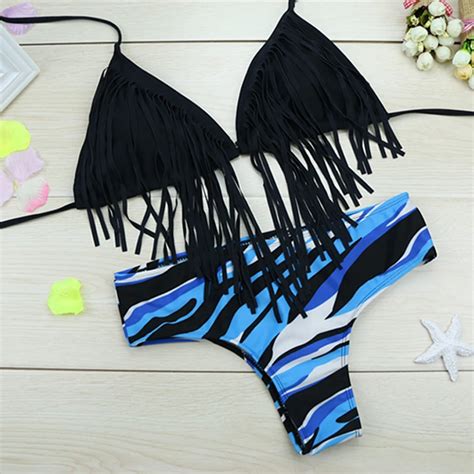 Fringed Bikinis Triangle Swimwear Stamp Split Swimsuit Beach Bikini