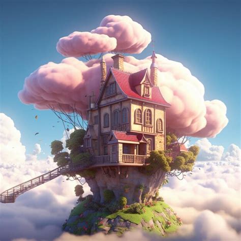 Premium Photo Stylized Flying House