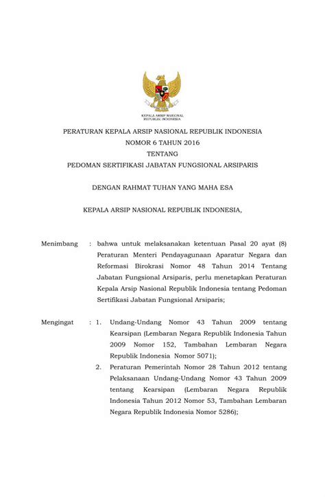 Pdf Peraturan Kepala Arsip Nasional Uji Kompetensi Kearsipan