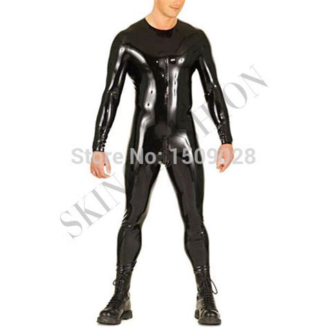 Free Shipping Latex Garment Rubber Catsuit Black For Men In Teddies