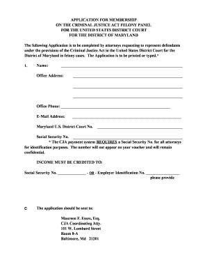 Fillable Online Mdd Uscourts CJA Felony Panel Membership Application