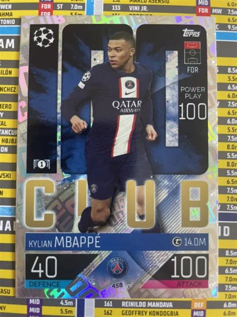 TOPPS MATCH ATTAX 2022 23 22 23 Kylian Mbappe 100 Club PSG 458 EUR 5 90