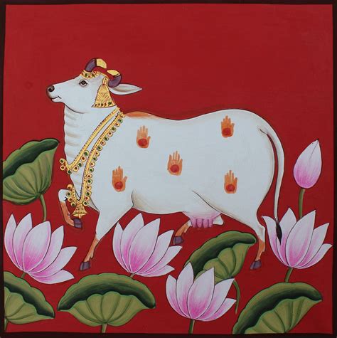 Cow Lotus Wall Traditional Cloth Pichwai Cow Love Wall Decorative