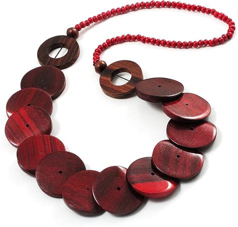 Avalaya Chunky Wood Button Bead Necklace Cm Length Amazon Co Uk