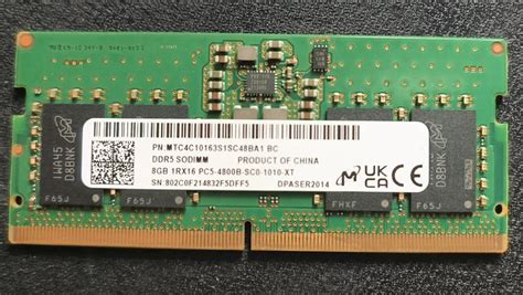 Mem Ria Micron Ddr5 Ram 8gb 4800mhz Sodimm 1rx16 Pc5 4800b Sc0 10 10 Xt